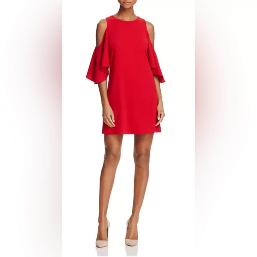 Alice + Olivia Red Flutter-Sleeve Mini Dress